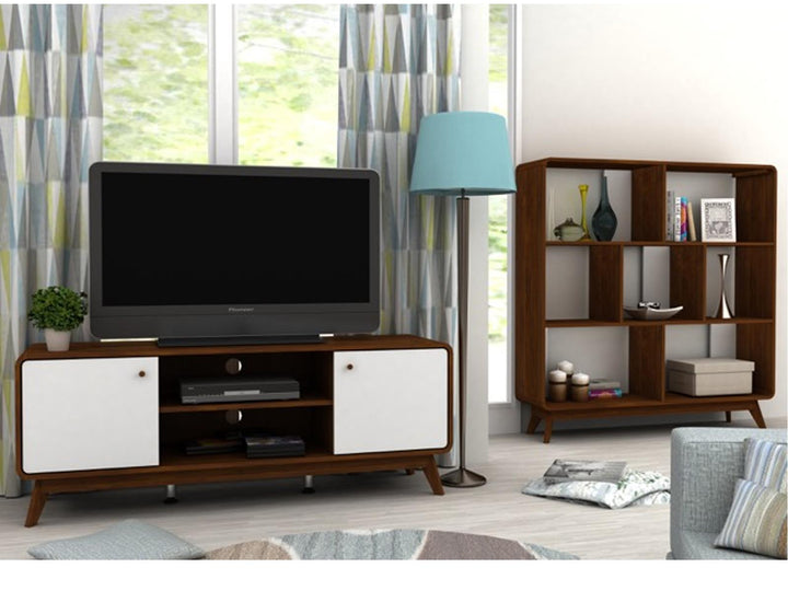 Leva Media Console TV Stand with Storage - Walnut / White