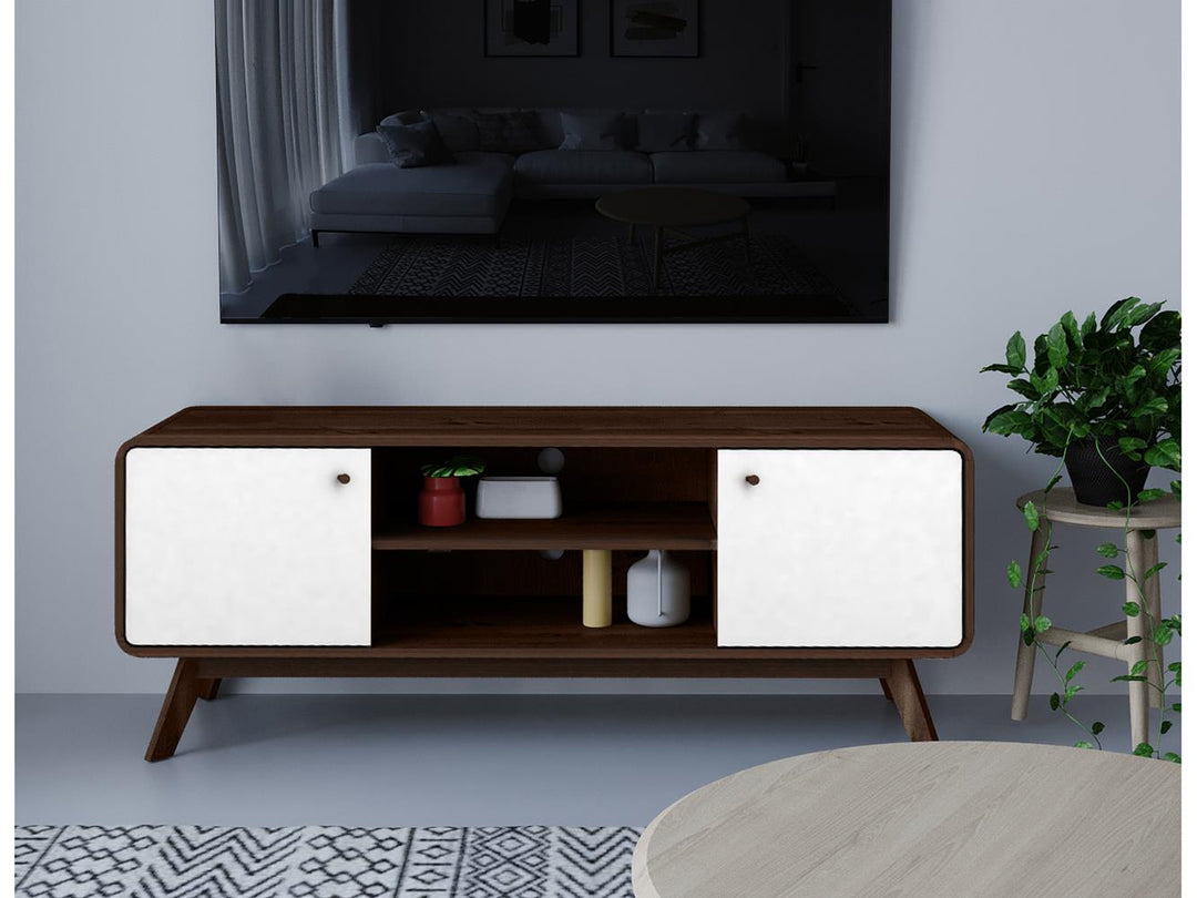 Leva Media Console TV Stand with Storage - Walnut / White