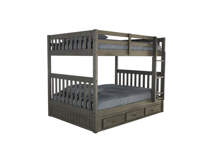 Full/full bunk bed with trio drawers - Charcoal