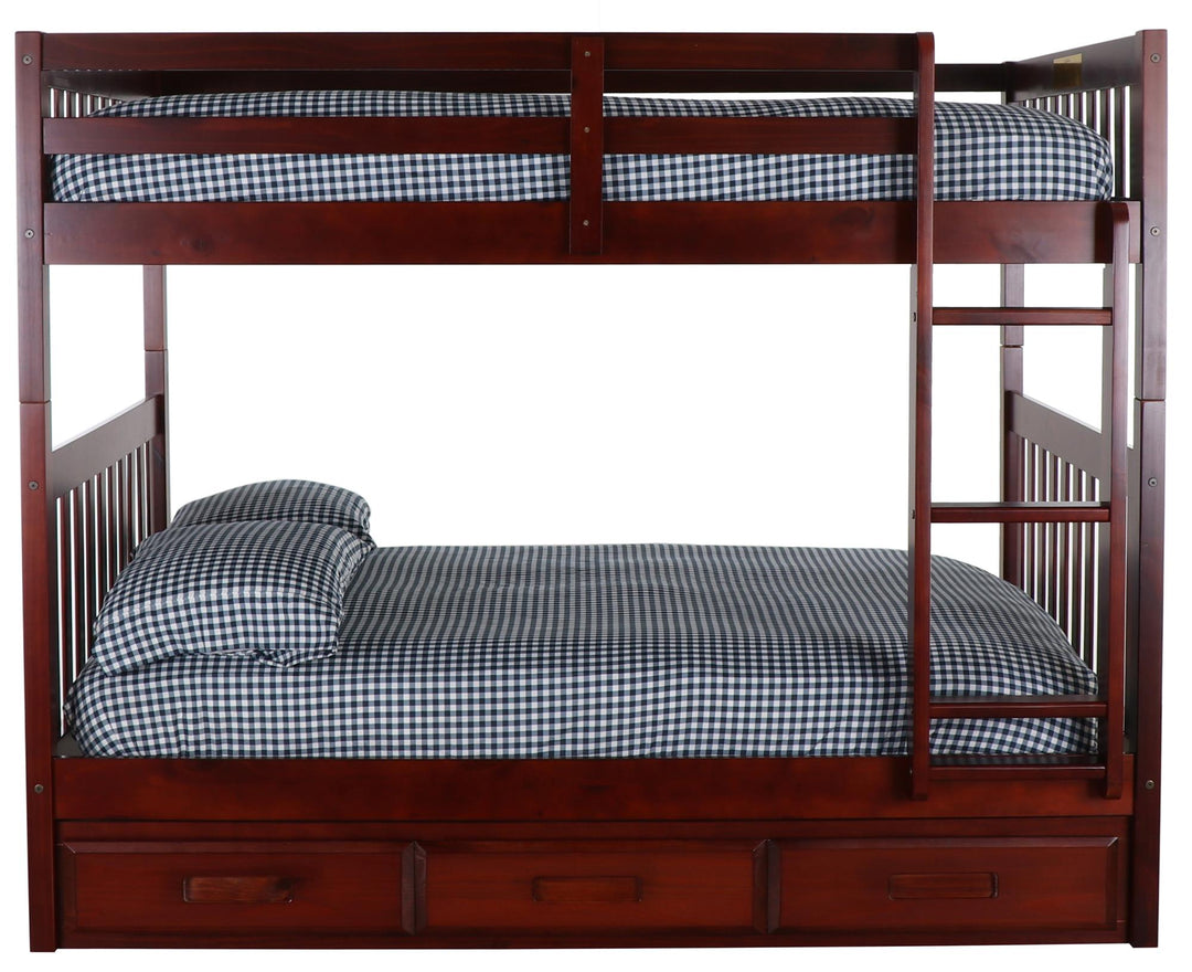 Bunk bed with two full beds and 3 drawers - Merlot