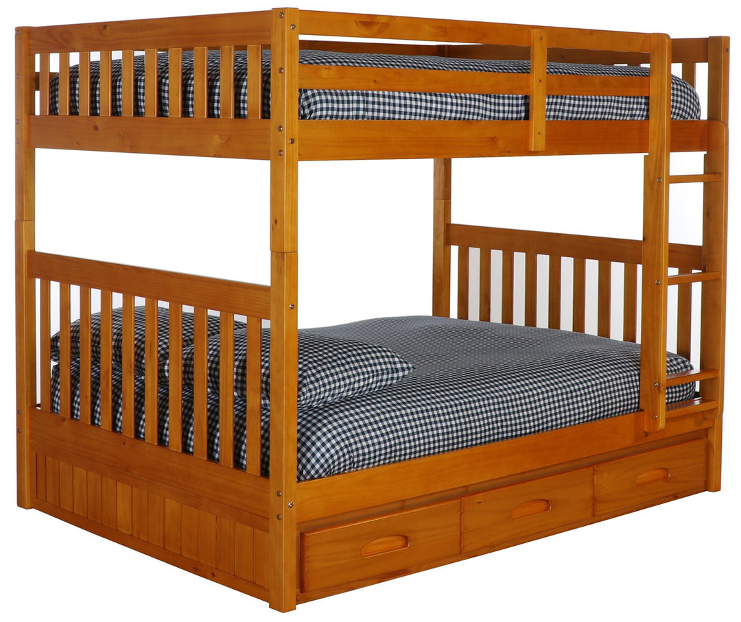 Double over double bunk with trio cabinets - Honey