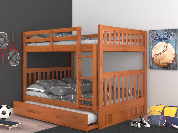 Full over full bunk with additional trundle bed - Honey