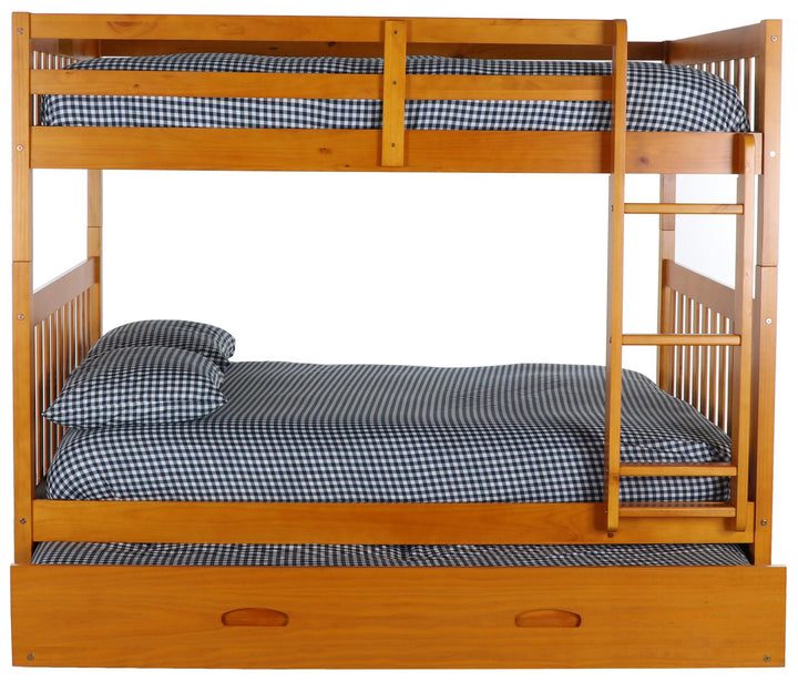 Full over full bunk bed with pull-out bed - Honey