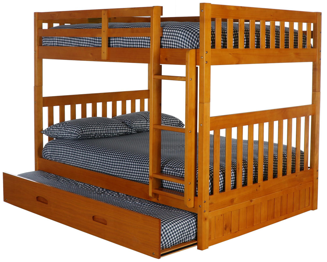 Full-size bunkbed set with trundle drawer - Honey