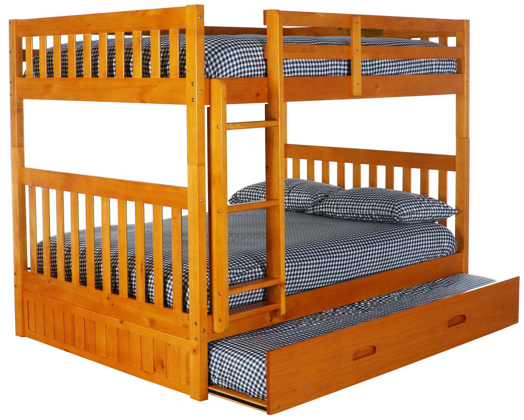 Trundle-equipped full over full bunk bed - Honey