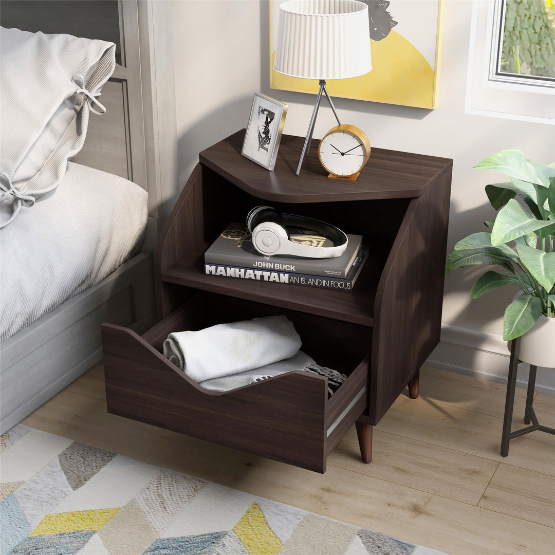 nightstand with open shelf and drawer - Dark Brown
