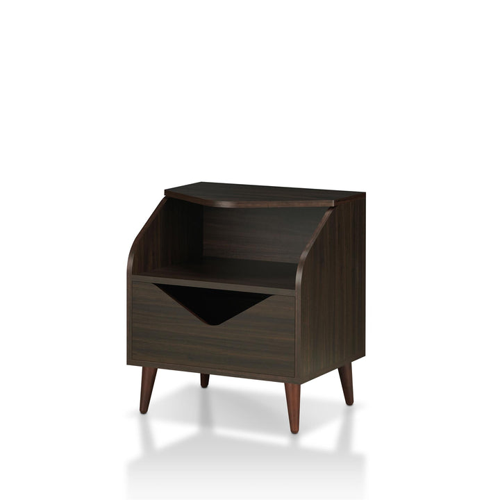 Frank Nightstand with Open Shelf and Lower Drawer - Dark Brown