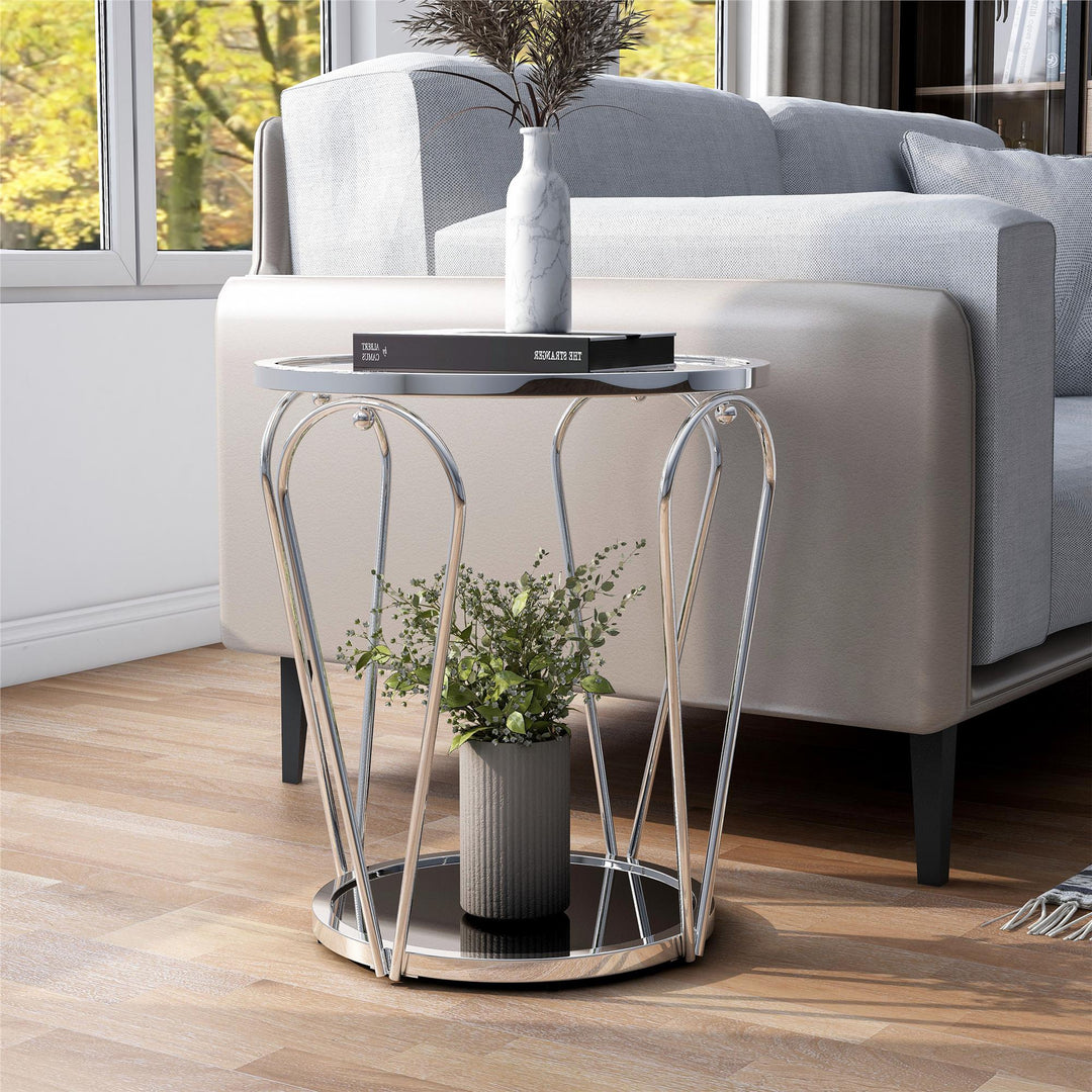 20 inch round glass top end table - Chrome