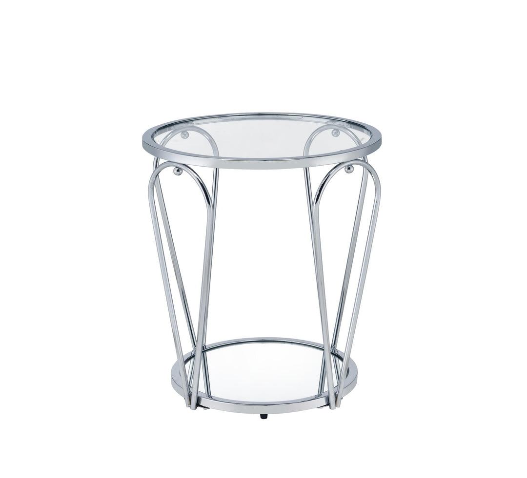 Clairemont Round 20 Inch End Table with Bottom Shelf - Chrome