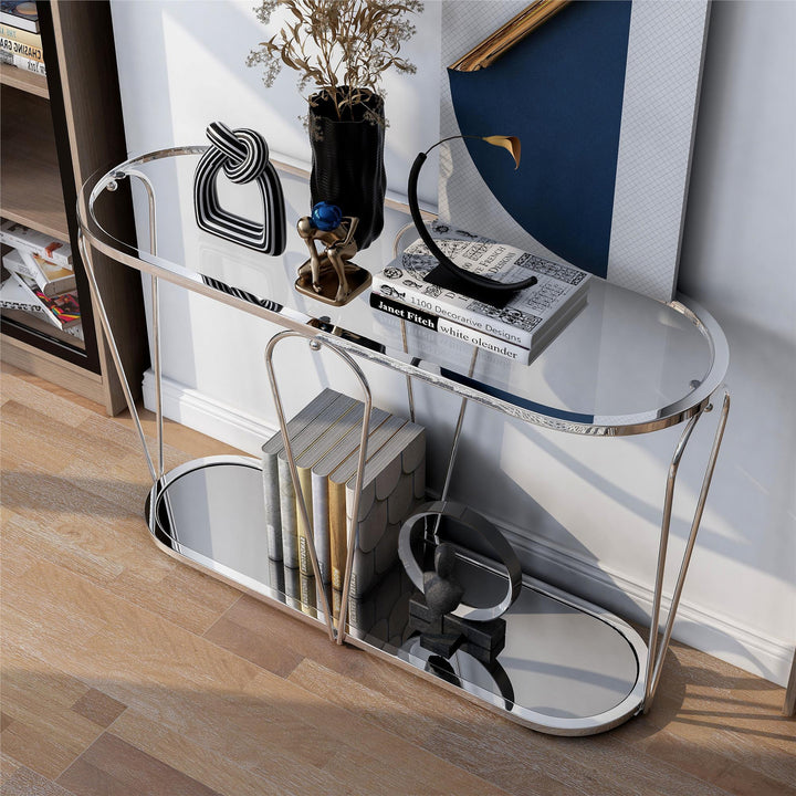 console table with glass bottom shelf - Chrome