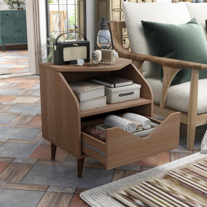 nightstand with open shelf and drawer - Light Walnut