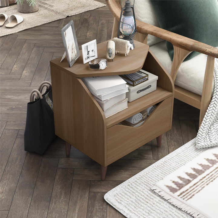 nightstand with drawer and shelf - Light Walnut