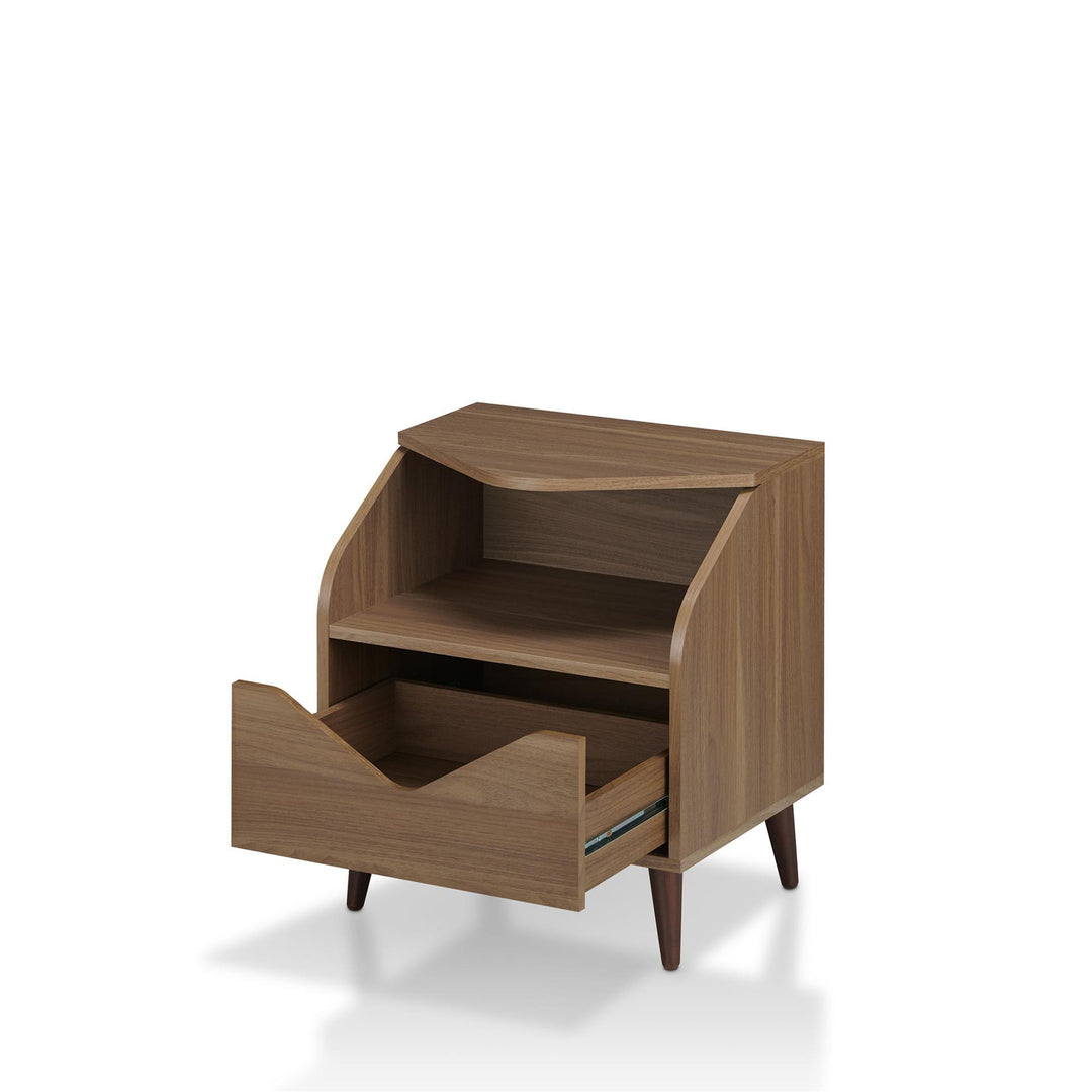 Frank Nightstand with Open Shelf and Lower Drawer - Light Walnut