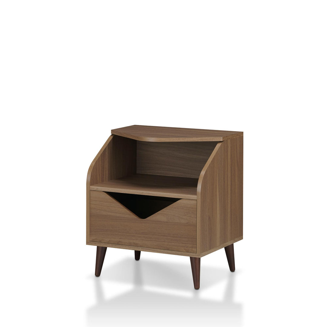 Frank Nightstand with Open Shelf and Lower Drawer - Light Walnut