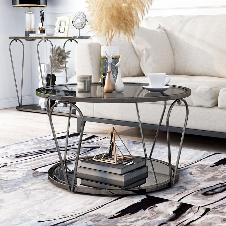 31 inch round coffee table - Black / grey