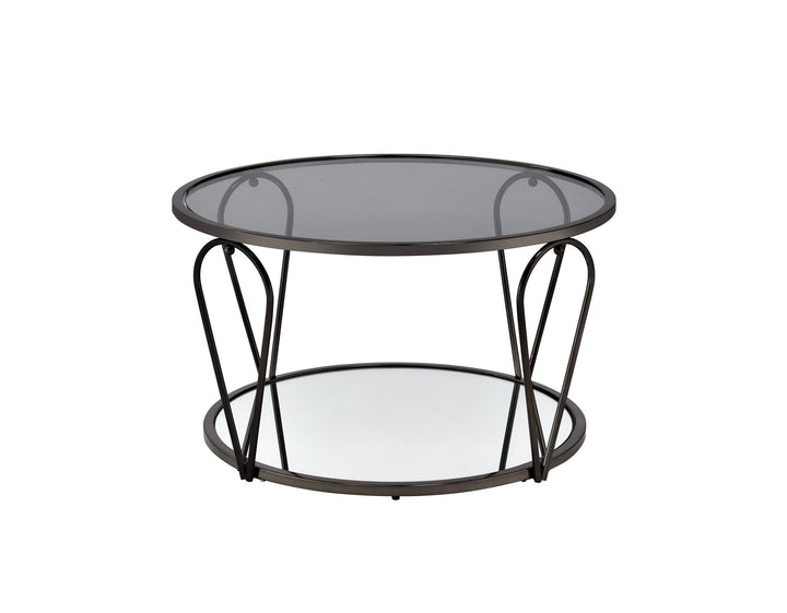 Clairemont Round 31 Inch Coffee Table with Bottom Shelf - Black / grey