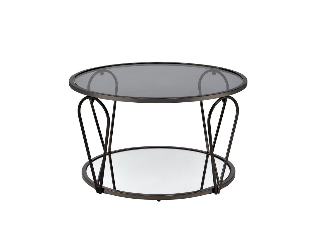 Clairemont Round 31 Inch Coffee Table with Bottom Shelf - Black / grey