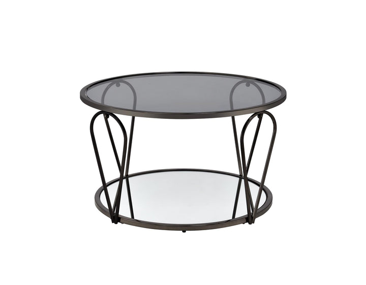 Clairemont Round 31 Inch Coffee Table with Bottom Shelf - Black / grey