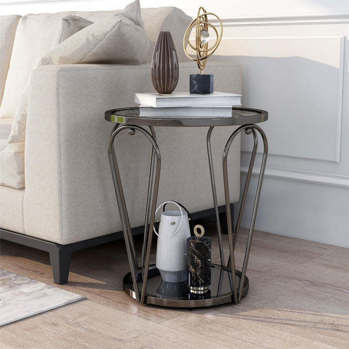 end table with bottom shelf - Black / grey