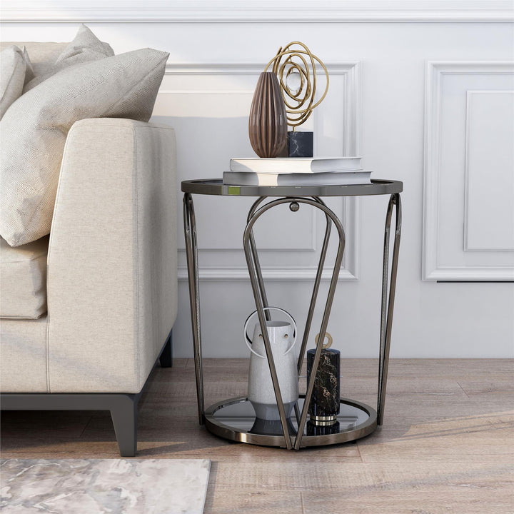 20 inch round glass top end table - Black / grey