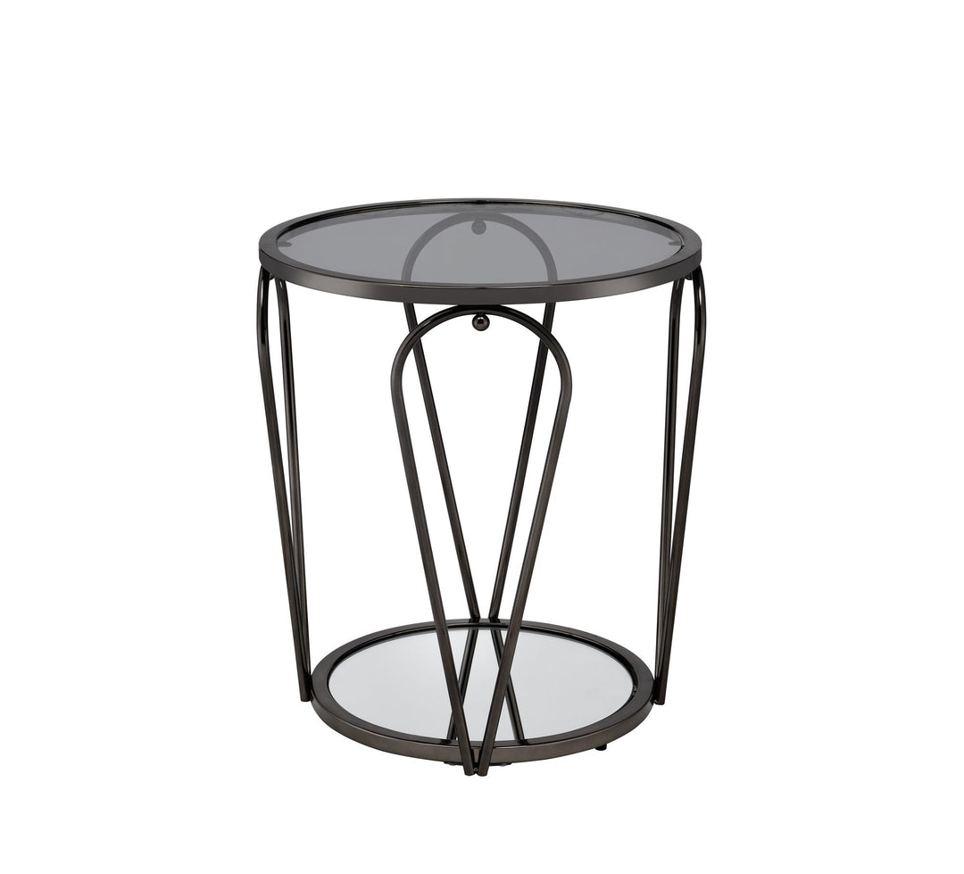 Clairemont Round 20 Inch End Table with Bottom Shelf - Black / grey
