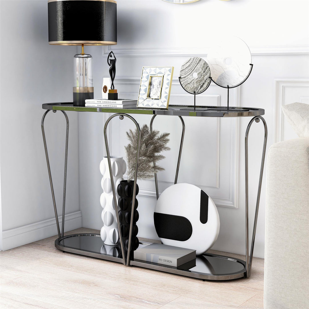 glass top console table - Black / grey
