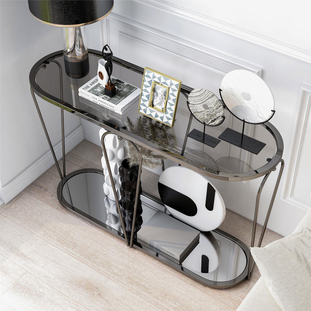 glass surface console table - Black / grey