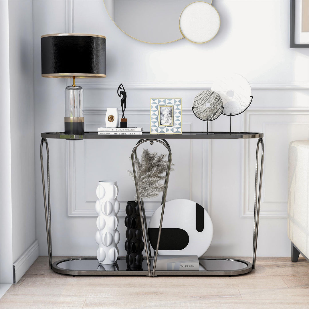 console table with glass bottom shelf - Black / grey