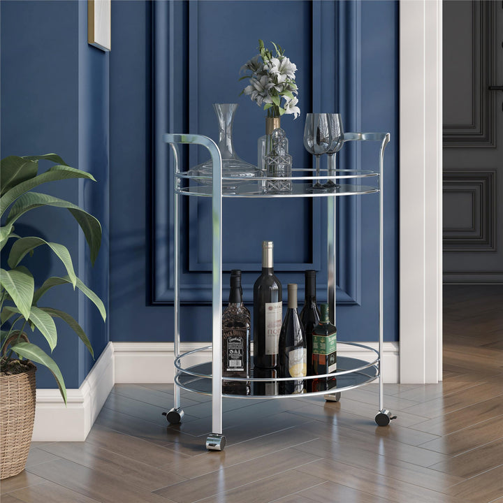 rolling bar cart with shelves - Chrome