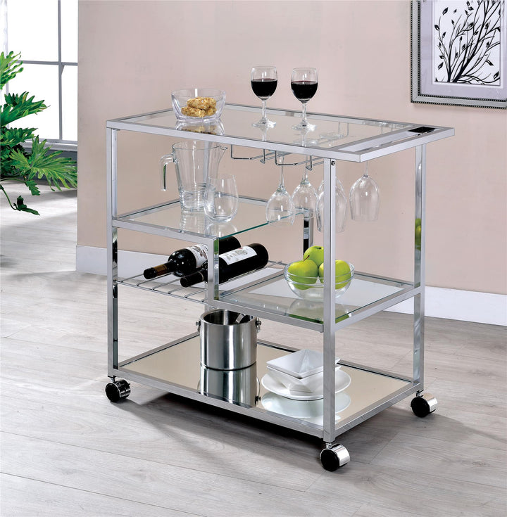serving cart with casters - Chrome