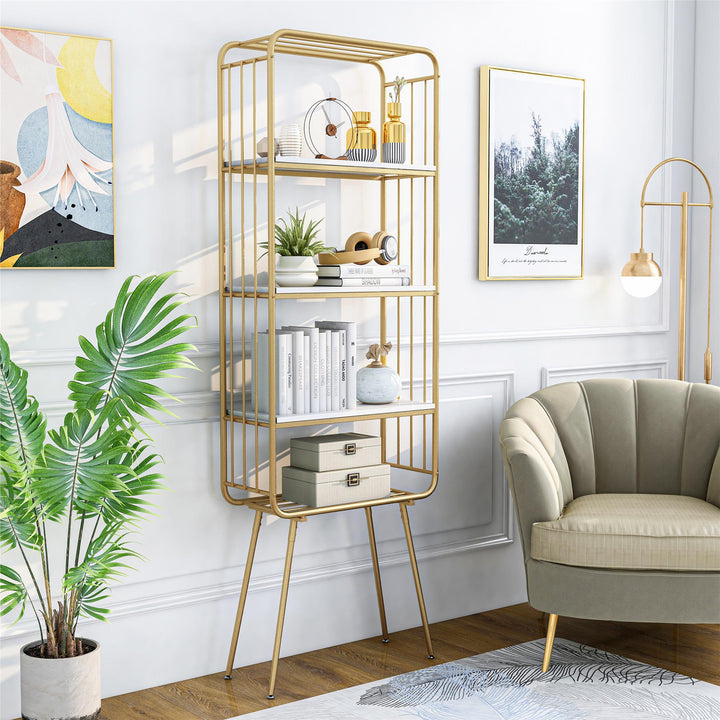  Bookcase with 3 Open Shelves - Gold