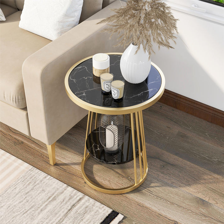 gold coated round accent table - Gold