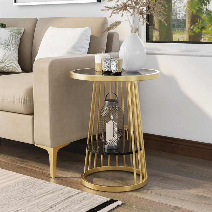 accent table with marble shelves - Gold