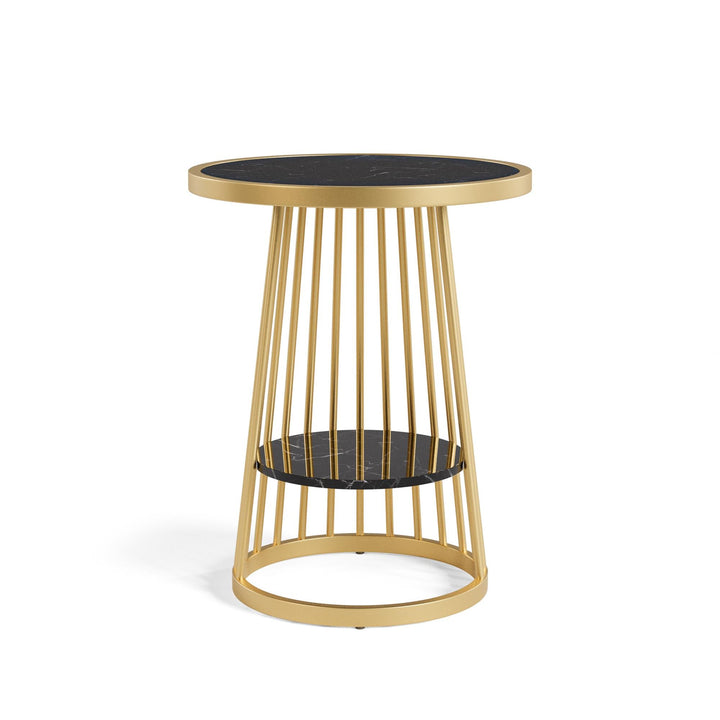 accent table with Faux marble black top and bottom shelf - Gold
