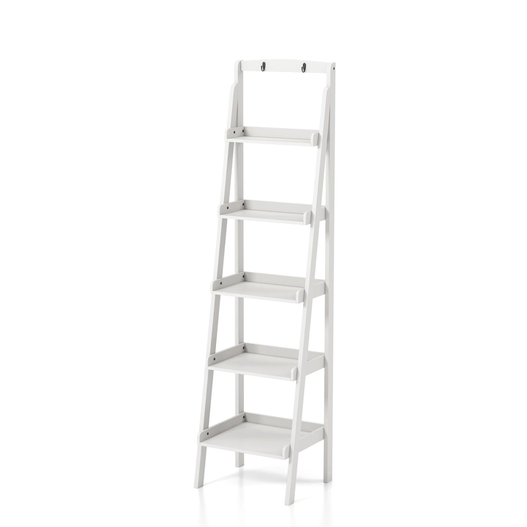 5-Tier Ladder Style Bookcase - White