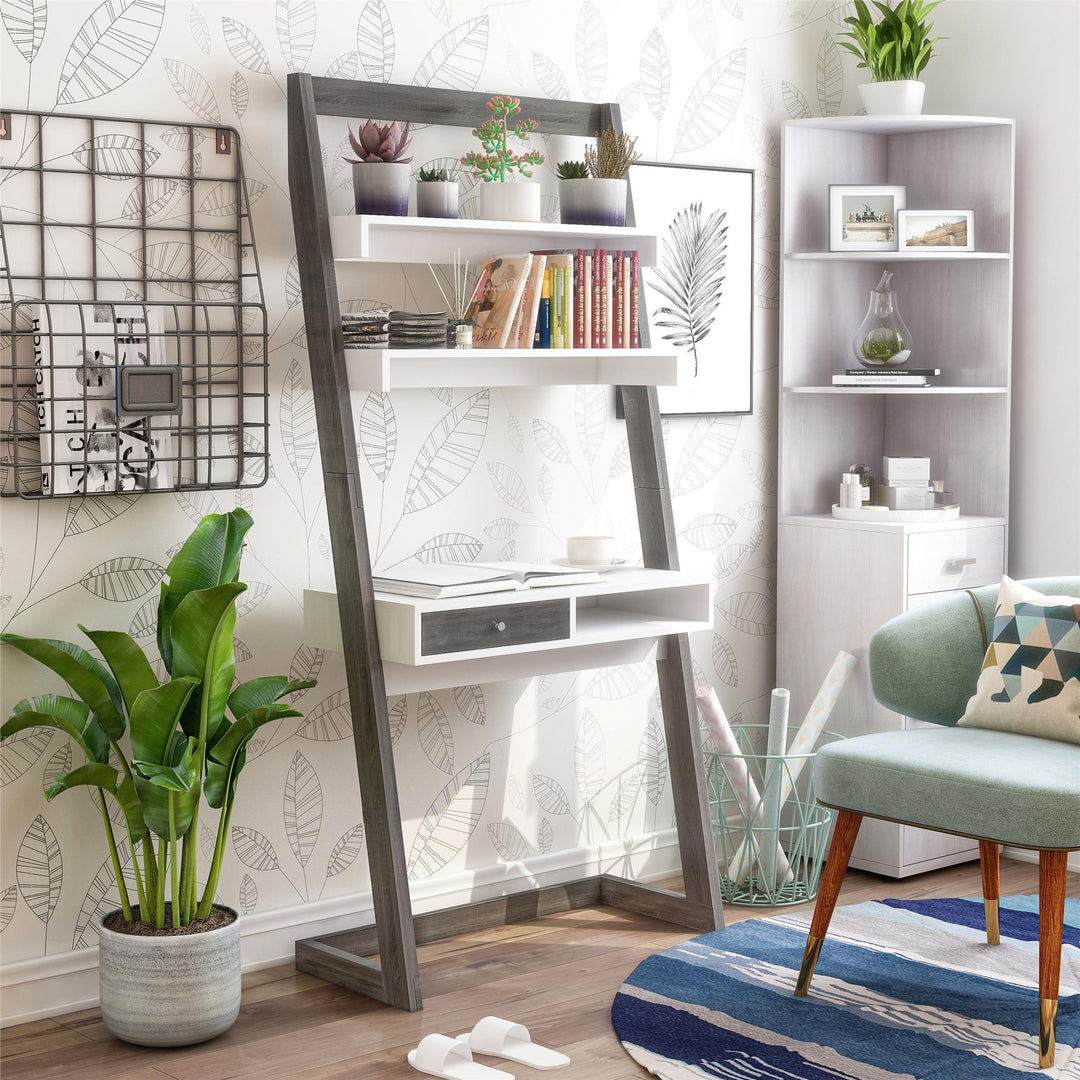 writing desk with 2 open shelves - Grey
