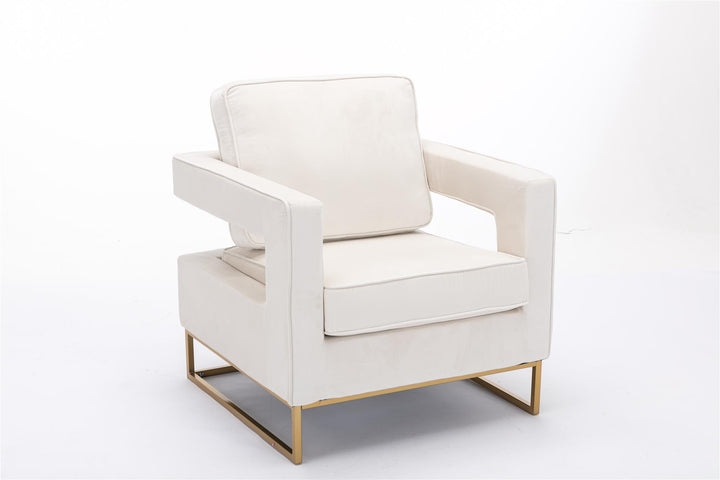 33 In Wide Velvet Upholstered Arm Chair - Cream