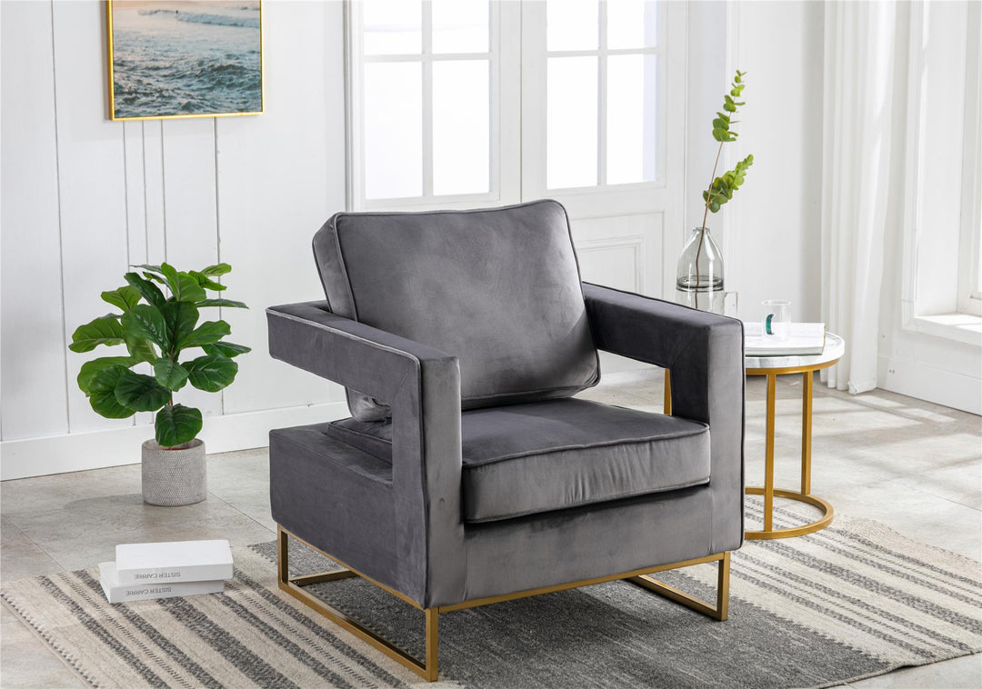 33 In Wide Velvet Upholstered Arm Chair - Gray