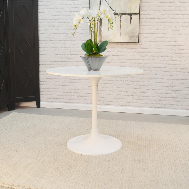 36 Inch Round Dining Table with marble top - White