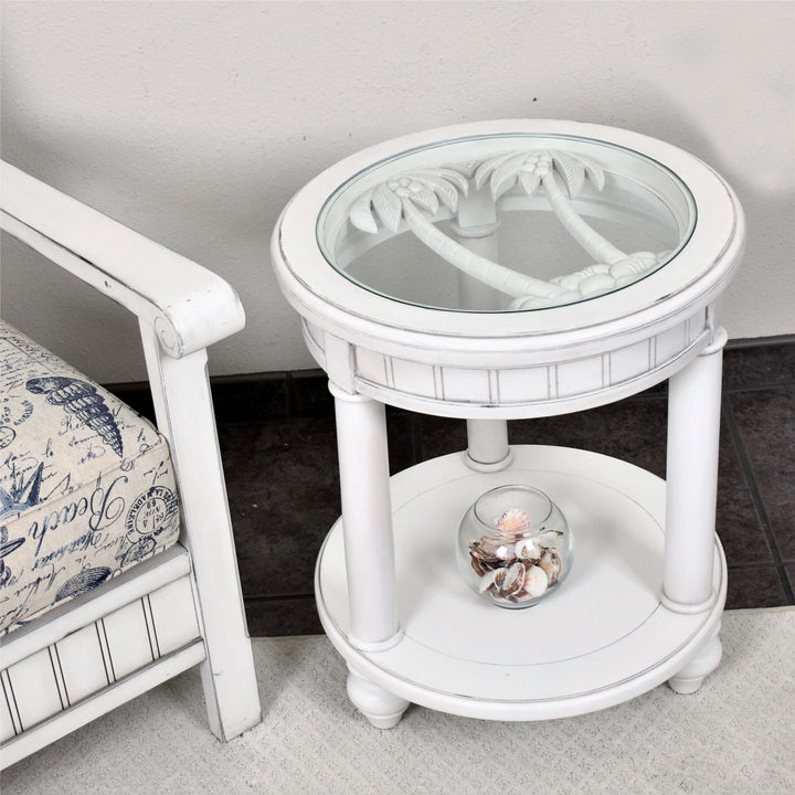 glass top Round Palms End Table - N/A