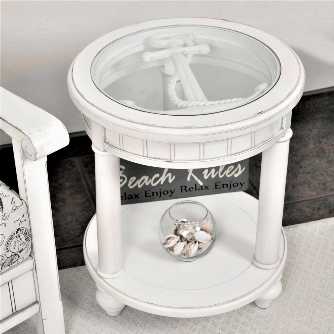 glass top Round Pelican End Table - N/A
