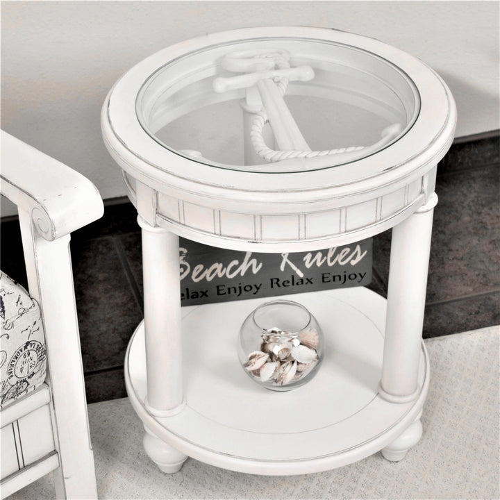 glass top Round Pelican End Table - N/A