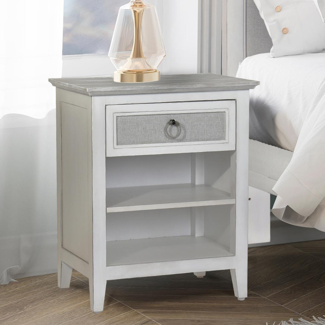 nightstand with drawer and open shelves - White