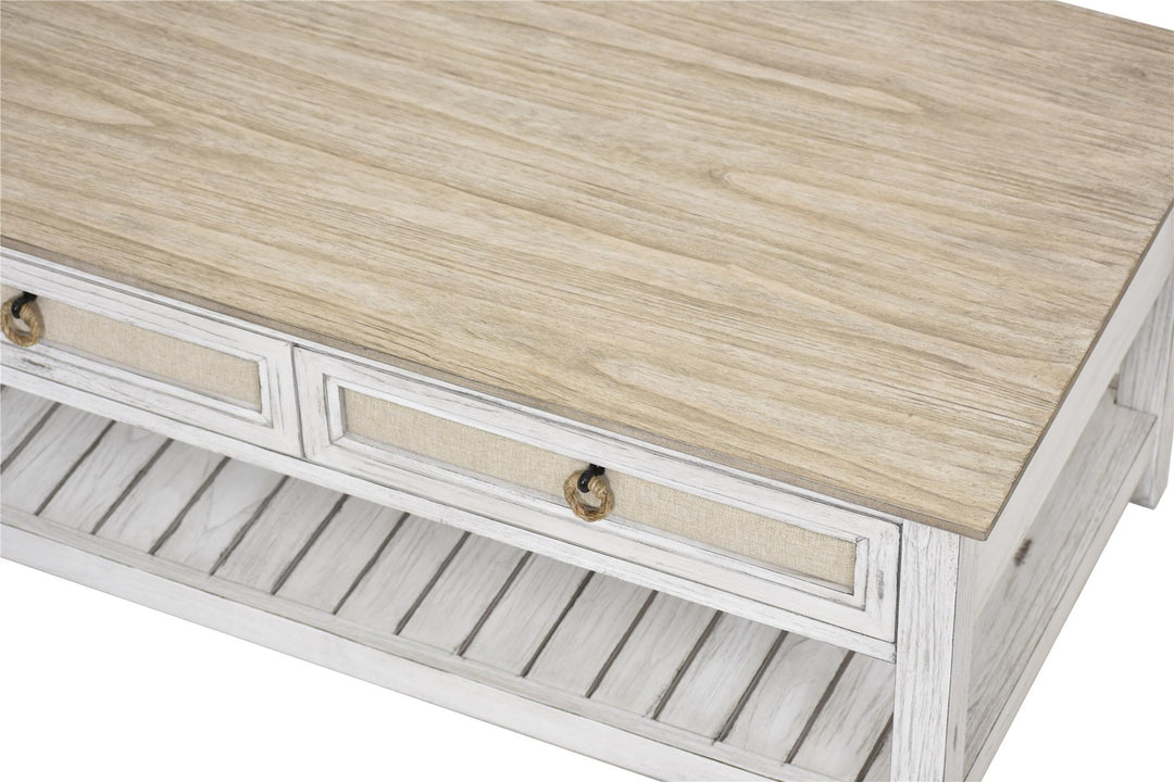 wooden coffee table with 2 drawers - Beige