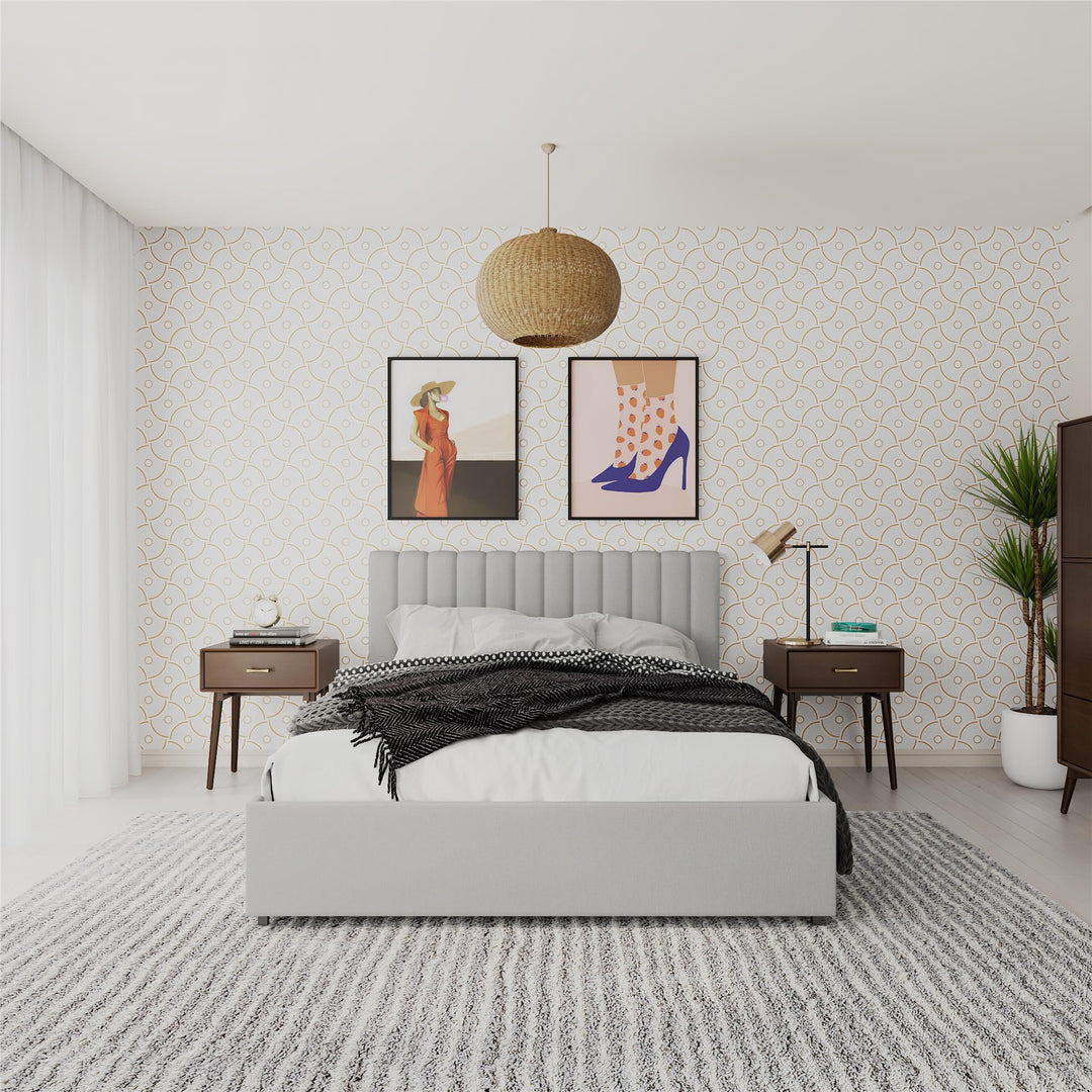 Brittany Upholstered Bed with Channel Tufted Headboard and Storage Drawers  - Light Gray - Queen