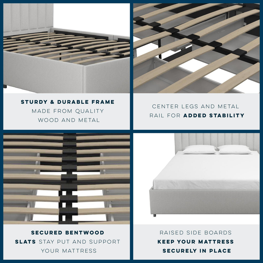 Brittany Upholstered Bed with Channel Tufted Headboard and Storage Drawers  - Light Gray - Queen