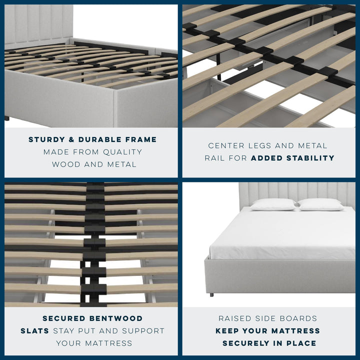 Brittany Upholstered Bed with Channel Tufted Headboard and Storage Drawers  - Light Gray - Queen