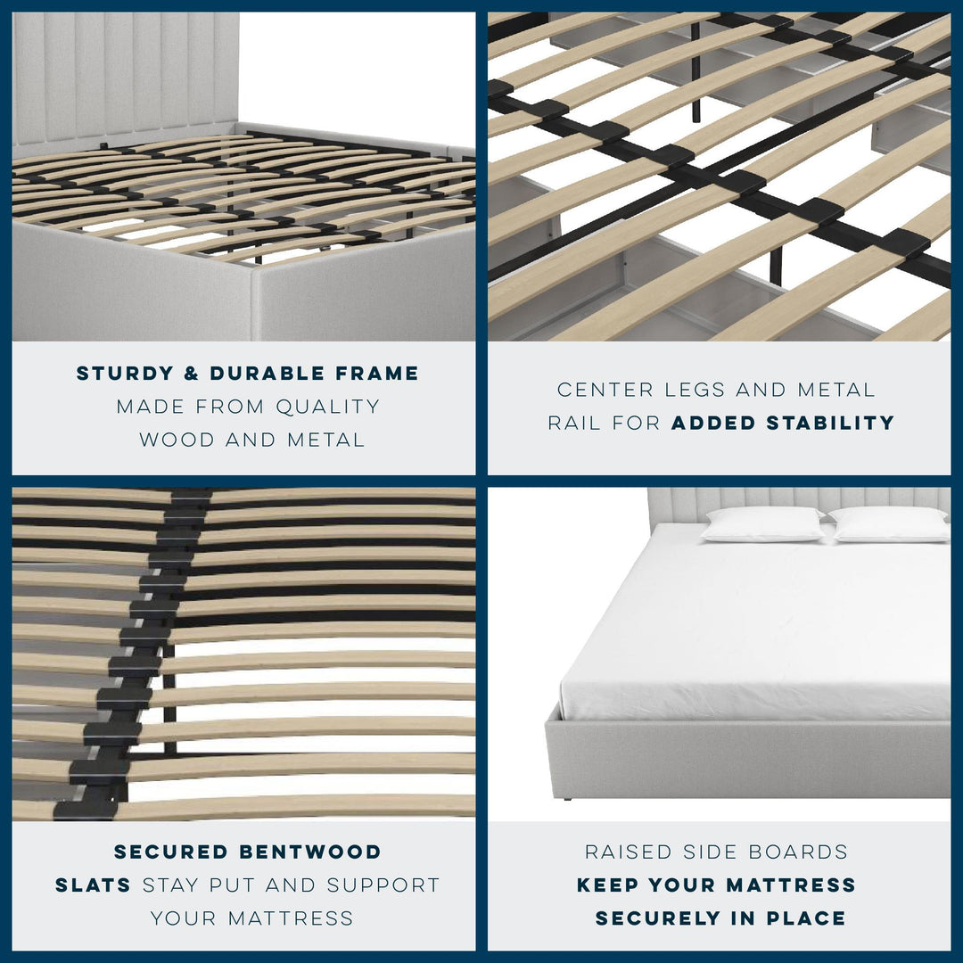 Brittany Upholstered Bed with Channel Tufted Headboard and Storage Drawers  - Light Gray - King