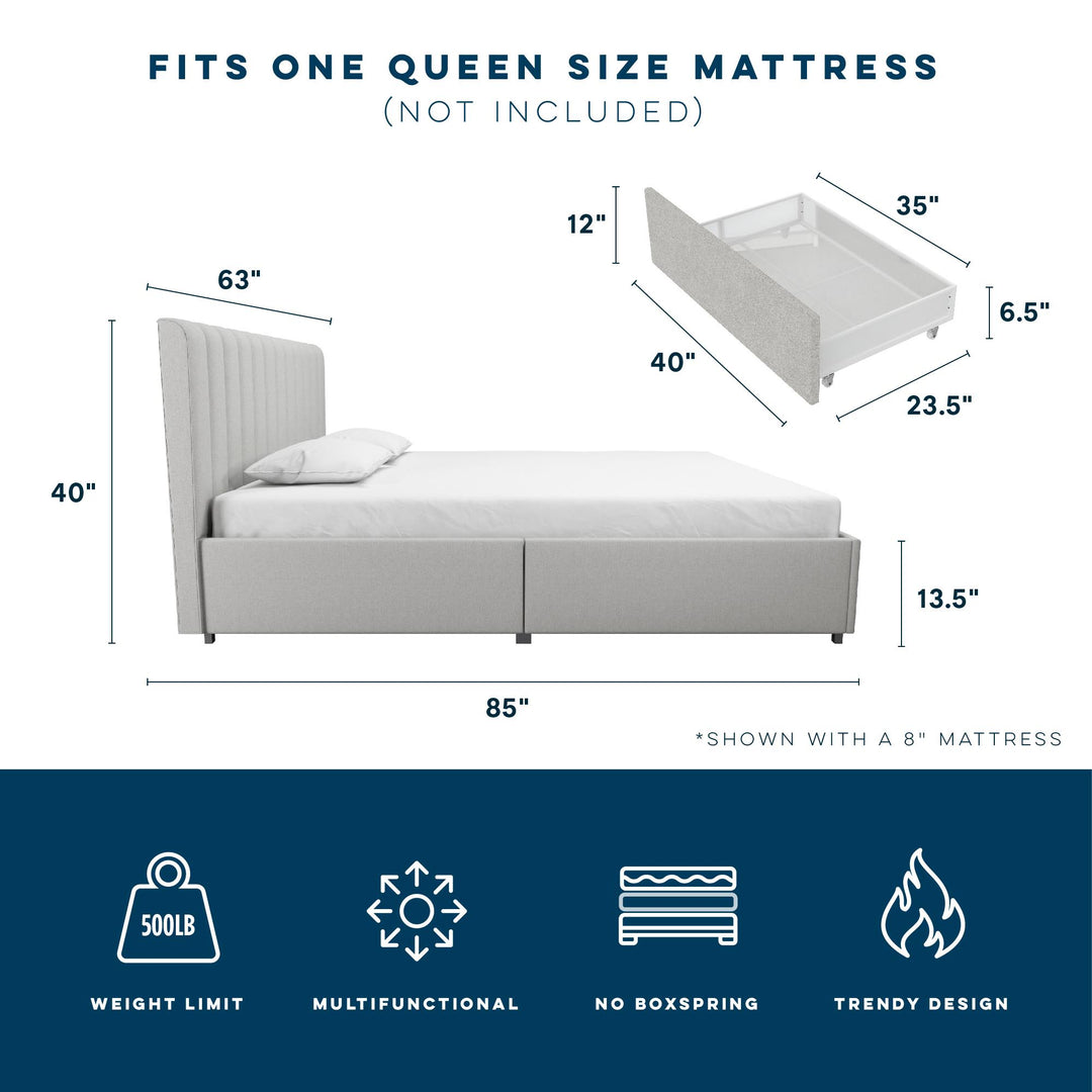 Brittany Upholstered Bed with Channel Tufted Headboard and Storage Drawers  - Light Gray - Queen