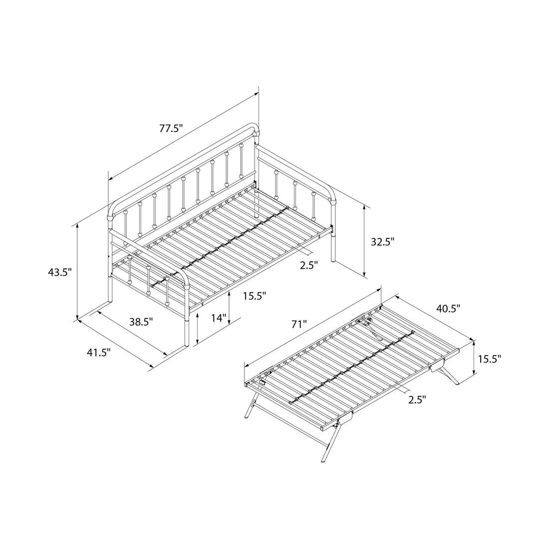 Locky Metal Daybed with Pop Up Trundle Bed - Black - Twin